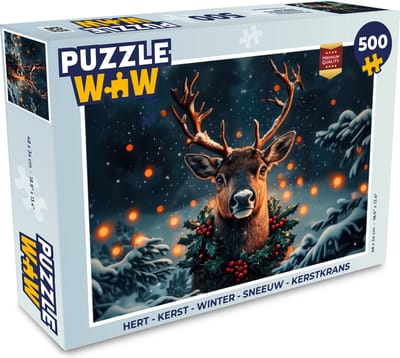 Puzzel Hert - Kerst - Winter - Sneeuw - Kerstkrans - Legpuzzel - Puzzel 500 stukjes - Kerst - Cadeau - Kerstcadeau voor mannen, vrouwen en kinderen