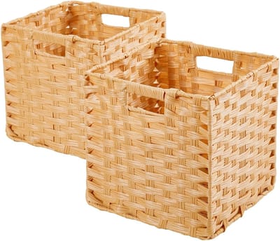 Opslagmand van 25x25x25cm van nepleer voor speelgoed, kleding en accessoires in kinderkamer, waterdicht en schimmelbestendig (Beige, 2 Stuks)