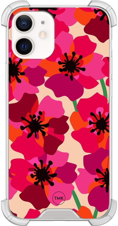 Shockproof hoesje geschikt voor Apple iPhone 12 mini - Pink floral bliss - Schokbestendig - Verhoogde randen - TPU case - Extra Sterke Back Cover - Bloemen - Transparant, Roze