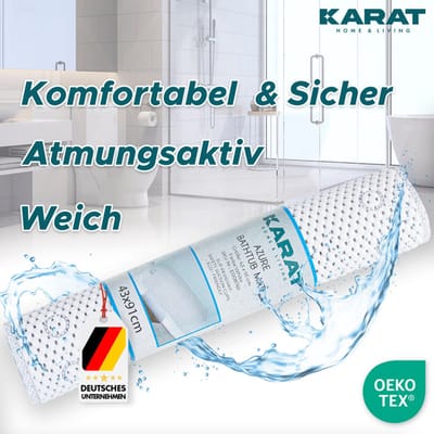 FLOORDIREKT Badmat Azure - 43 x 91 cm - Antislip Badinzet - Douchemat met Zuignappen - Wit