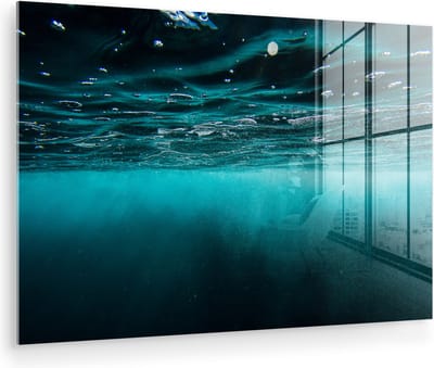 MuchoWow® Glasschilderij 30x20 cm - Schilderij acrylglas - Zee - Onderwater - Blauw - Foto op glas - Muurdecoratie woonkamer - Wanddecoratie slaapkamer - Schilderijen