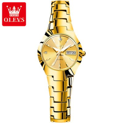 HO-8697L.g : OLEVS modieuse Dames Lover's goudkl Tungsten-edelstaal quartzhorloge diamantontwerp, dagtekst, dagnummer