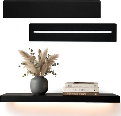 Lomera Wandplank met LED Verlichting - Wandplank met Verlichting - Wandplank met Licht - Wandplank Zwart met LED Verlichting - Zwarte Wandplank met Verlichting - Wandplank Zwart - Wandplank - Wandrek met LED Verlichting