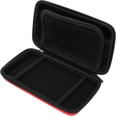 Reisopbergcase voor 2DS XL, 2DS LL en 3DS met 8 Slots en Beschermende Hard Shell, Rood, Voorzien van Handvat en Schouderriem