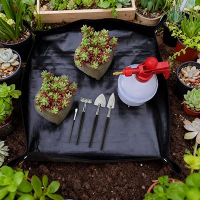 16 stuks tuingereedschapsset, 48 x 48 cm, tuinmat, plantenmat, mini-plantengereedschapsset, waterdichte bloemenmat, opvouwbare tuinmat voor tuinieren, potten, vetplanten