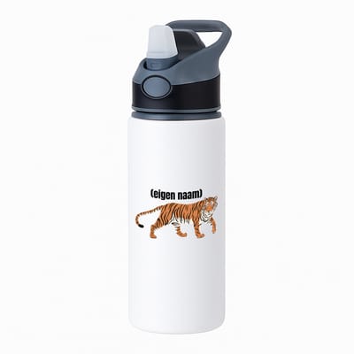 Hacebo® - tijger met eigen naam waterfles met rietje zwart - Tijger - dieren liefhebber - iemand die houdt van tijgers - verjaardag - cadeau - kado - geschenk - water fles - 650ML