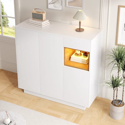 MODENUIT Schoenenkast - LED-Verlichting En Lade - Voor Hal En Woonruimte - Wit En Naturel - 105x39,5x100,5 Cm