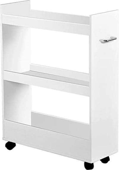 Smalle Keuken Trolley | Verrijdbare Ruimtebesparende Keuken kast | Serveer / Opslag kast met wielen voor in de keuken | Voor opslag van bv: kruiden, azijn, olie, voorraadpotten, bekers etc. |  Afm. 22 x 79 x 60 Cm. | Kleur: WIT