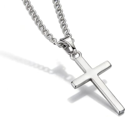 Stalen Kruis Ketting voor Mannen, 45 cm Heren Ketting met Kruzifix, Inclusief Cadeau Doos, Perfect voor Elke Gelegenheid
