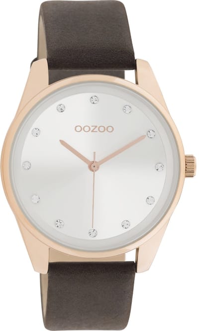 OOZOO Timpieces - rosé goudkleurige horloge met bruine leren band - C11048