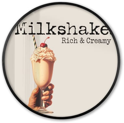 Poster in lijst Rond - Fotolijst 60x60 cm - Posters - Milkshake - Kers - Rietje - Ronde posterlijst zwart - Decoratie - Wanddecoratie woonkamer - Muurdecoratie slaapkamer