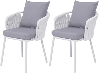 Set van 2 aluminium tuinstoelen MCW-P89, tuinstoel voor buiten, stof/textiel (180 g/m²) met gevlochten touw ~ lichtgrijs