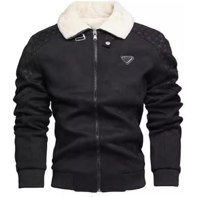 Nouvelle Veste Homme en Daim Chaud à Revers Veste Homme Mode Jacquard Col en Fourrure 2XL noir