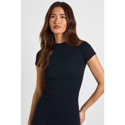 boohoo Dames Contour Geribbeld Naadloos Korte Mouw Actief Top | Zwart | Maat: XS