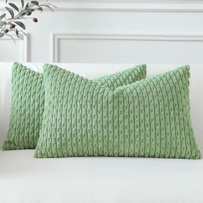 Famanu – Set van 2 stuks ribfluwelen lendenkussenslopen corduroy 30 x 50 cm saliegroen