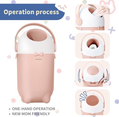 Luieremmer voor baby's, kunststof geurdichte babyluieremmer, geen navulkosten, normale zakjes zijn bruikbaar, roze