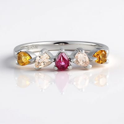 Cavill - Zilveren Ring met Roze Topaas, Morganiet & Citrien - 925 Sterling Zilver Platina Verguld - Druppelvormige Edelstenen - Luxe Sieraad