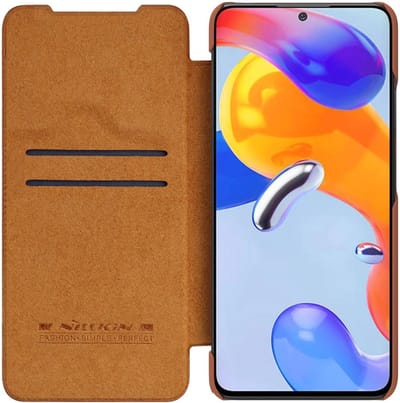 Nillkin Qin Pro Hoesje voor de Xiaomi Redmi Note 11 Pro (5G) - Book Case met Camera Slider - Ruimte voor Twee Pasjes Bruin