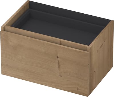 INK - Onderkast 1L met Binnenlade Greeploos Houten Keerlijst Fineer Zonder Sifonuitsparing in Binnenlade - 700x450x400 Mm - Ash Grey Fineer