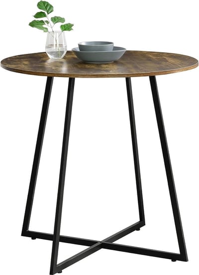 Ronde Eettafel Zwart en Houtkleur - Compacte Tafel voor 4 Personen (Ø80 cm)