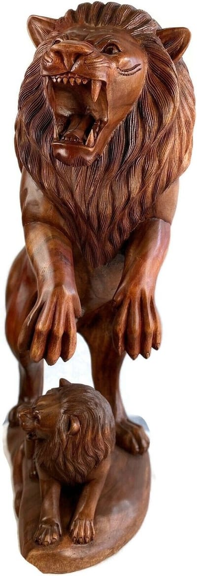 houten leeuw / houten beeld / houten figuur / groot standbeeld / grote leeuw / unique item