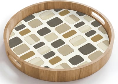 Dienblad rond 40x40 cm - Schootdienblad hout - Blokken - Vintage - Grijs - Borrelplank rechthoek - Plateau houten dienbladen