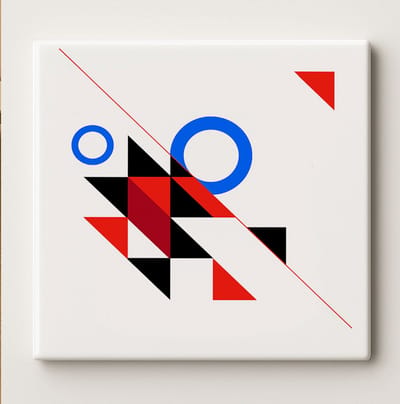 Moderne Geometrische Kunsttegel – 15x15cm Abstract Rood, Blauw & Zwart Ontwerp Keramische Wanddecoratie