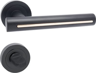 Domino® Deurkrukgarnituur PILAR-R – Zwart/Goud - WC met Rozette - Deurbeslag van aluminium - Deurklink voor badkamer, badkamerdeuren, kelderdeur en binnendeur