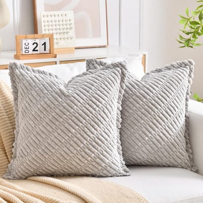 Famanu – Ribfluweel corduroy kussenhoezen (50x50 cm) – zachte vierkante boho sierkussenhoezen – onzichtbare rits – grijs