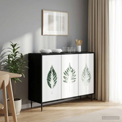 vidaXL - Dressoir - HANAU - Zwart - eiken - 102 - x - 33 - x - 76 - cm - Bewerkt - hout