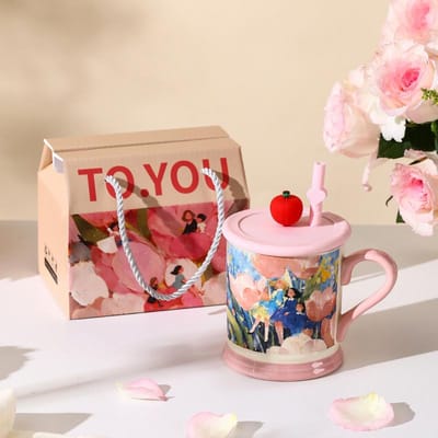 Bloemenzee Meisje Keramische Mok Godin Koppels Cadeau Hoog Mooi Olieverf Waterbeker Souvenir Cadeau Mok Geschenkdoos 301-400ml