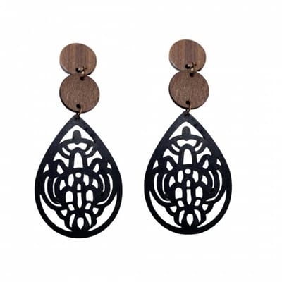 Clip- Bruin -Hout -zwart- filigraan- leer- geen gaatje- Charme Bijoux