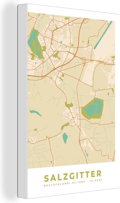 Canvas Schilderij Vintage - Stadskaart - Plattegrond - Salzgitter - Kaart - 20x30 cm - Wanddecoratie