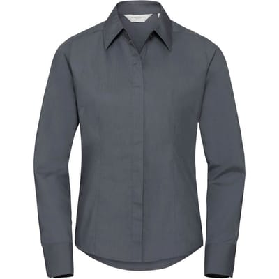 Russell Collectie Dames/Dames Lange Mouwen Poly-Katoen Gemakkelijk Onderhoud Gepaste Poplin Shirt (Konvooi Grijs)
