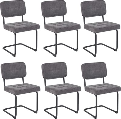 Colenis - Buisframe Stoel Kita - Eetkamerstoel - Set van 6 - Grijs - Chenille Stof - Metalen Frame - Industrieel Design