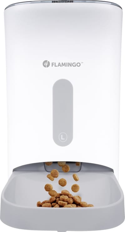 Flamingo automatische voerbar hond en kat – Voederautomaat – Met timerfunctie – 4,5L – Model Odion – Wit