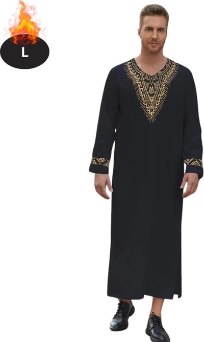 Bovista Islamitische Kleding - Djellaba Heren - Moslim Kleding - Arabisch Mannen Kaftan - Alhamdulillah - Zwart L