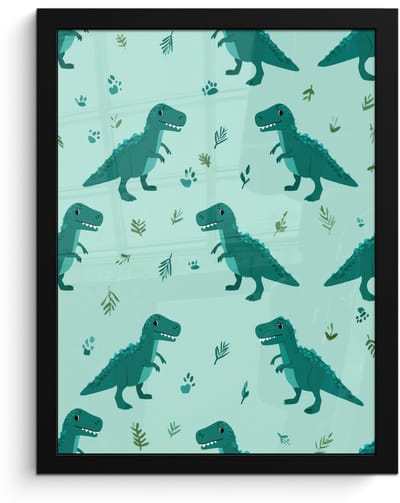 Poster in lijst - Fotolijst 30x40 cm - Posters - Donkergroen - Dinosaurussen - Afdrukken - Bladeren - Posterlijst zwart - Decoratie - Wanddecoratie woonkamer - Muurdecoratie slaapkamer