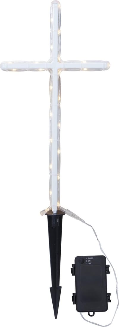 Star Trading LED grafverlichting Gravecross, kruis, timer, warm wit, buiten, 42 cm