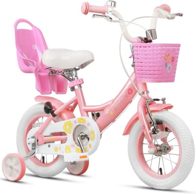 Meisjesfiets 12-20 inch voor avontuurlijke kinderen, prinsessenstijl met poppenzitje, mand en trainingswielen