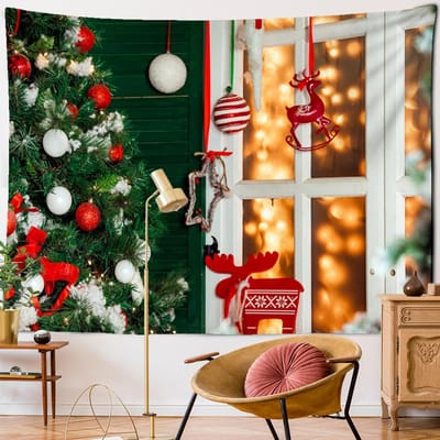 Kersthut Wandtapijt Wandhanger Boheems Vakantiecadeaus Psychedelische Hekserij Kerstboom Woonkamer Huisdecoratie 95x70cm orange