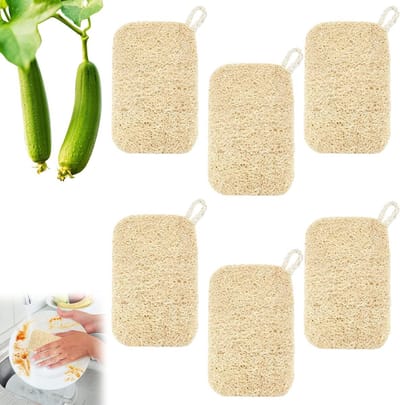 Set van 6 luffa-sponsen en zeepbakje 9 x 14 cm, ideaal voor badkamer en keuken, vuilwerend en absorberend, duurzaam en multifunctioneel