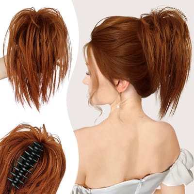 26 cm Ponytail Clip in Smooth Short Claw Haarstuk voor Natuurlijke Messy Bun, Koper Rood, Perfect voor Vrouwen en Meisjes