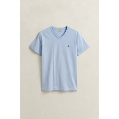 Gant T-Shirt Fine Shield Embroidery Uni V-Neck Fresh Blue / male