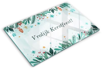 Wallfluent Glazen Snijplanken - Kerstmis: Vrolijk Kerstfeest! Snijplanken Glas - 80 cm x 52 cm - Veelkleurig Snijplanken van Glas - Glazen Keukenplank - Design Glazen Snijplank Keuken - Antislip Glazen Serveerplank