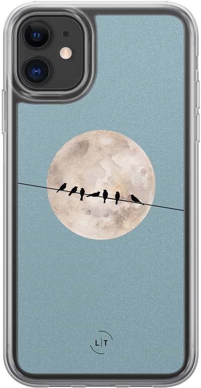 Hoesje geschikt voor iPhone 11 - Moon birds - 2in1 backcover - Print / Illustratie - Blauw - Leuke Telefoonhoesjes