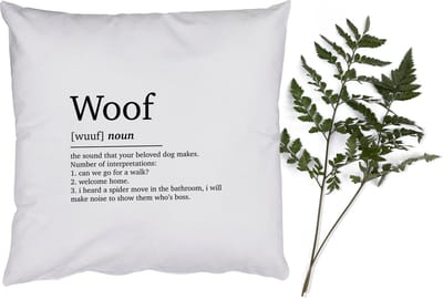 Sierkussens - Kussentjes Woonkamer - 50x50 cm - Quotes - Woof - Woef definitie - Hond - Spreuken - Woordenboek