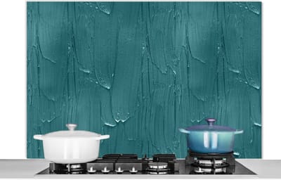 Spatscherm Keuken - Kookplaat Achterwand - Spatwand Fornuis - 120x80 cm - Verf - Turquoise - Abstract - Aluminium - Wanddecoratie - Muurbeschermer - Hittebestendig