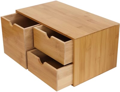 Bureau-organizer met laden – Voor het organiseren van make-up, rekeningen en kantoorbenodigdheden – bamboe opbergruimte voor georganiseerd gebruik – 33,0 × 19,0 × 16,0 cm – naturel bamboe