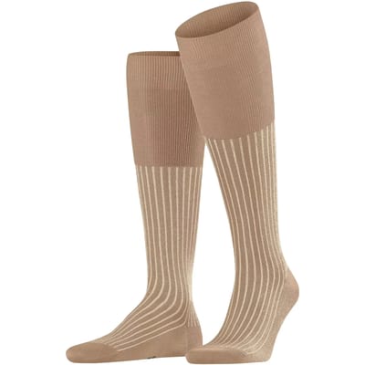FALKE Oxford Stripe geribbeld speciale schittering katoen kniekousen heren bruin - maat 39-40